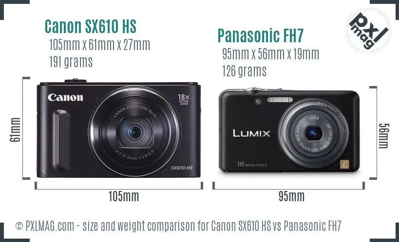 Canon SX610 HS vs Panasonic FH7 size comparison