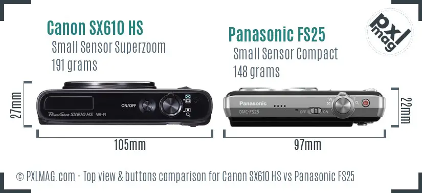 Canon SX610 HS vs Panasonic FS25 top view buttons comparison
