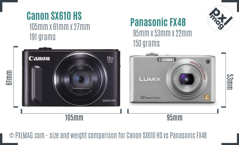Canon SX610 HS vs Panasonic FX48 size comparison Canon SX610 HS vs Panasonic FX48 size comparison