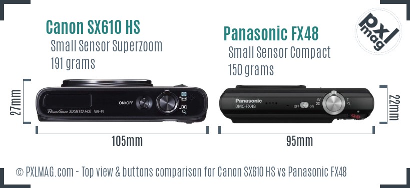Canon SX610 HS vs Panasonic FX48 top view buttons comparison
