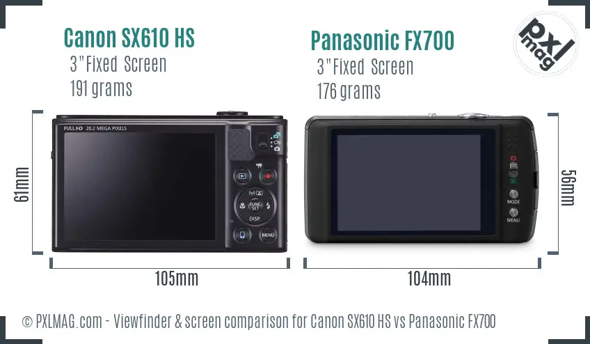 Canon SX610 HS vs Panasonic FX700 Screen and Viewfinder comparison