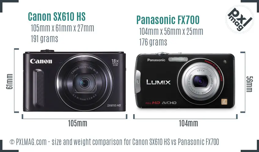 Canon SX610 HS vs Panasonic FX700 size comparison