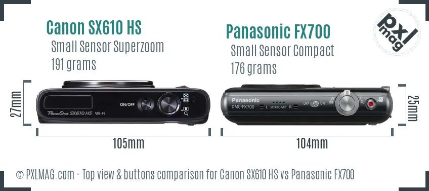 Canon SX610 HS vs Panasonic FX700 top view buttons comparison