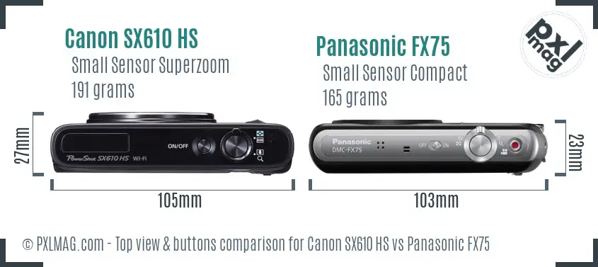 Canon SX610 HS vs Panasonic FX75 top view buttons comparison