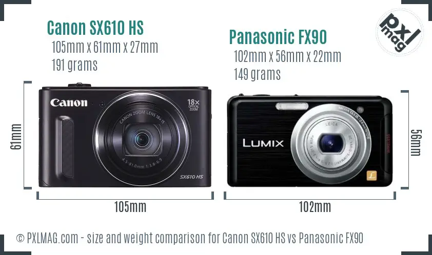 Canon SX610 HS vs Panasonic FX90 size comparison