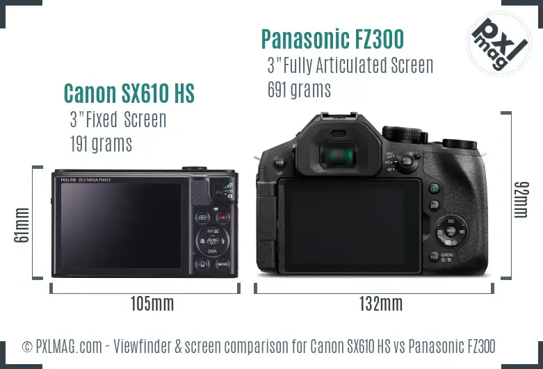 Canon SX610 HS vs Panasonic FZ300 Screen and Viewfinder comparison