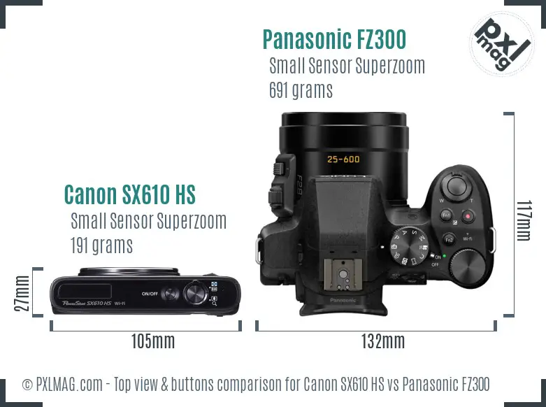 Canon SX610 HS vs Panasonic FZ300 top view buttons comparison