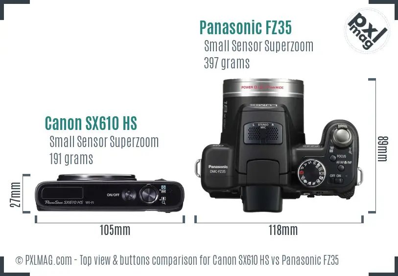 Canon SX610 HS vs Panasonic FZ35 top view buttons comparison