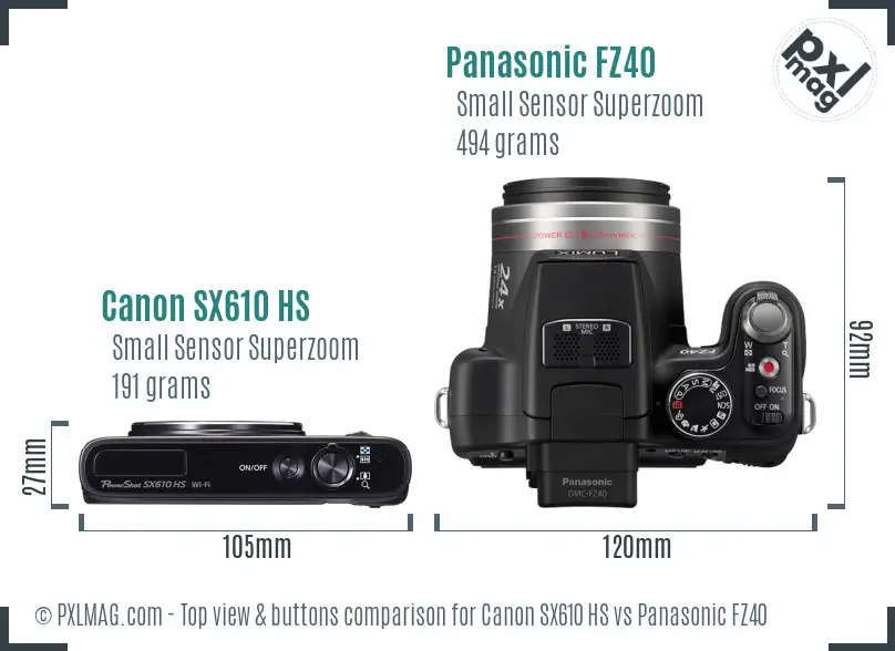 Canon SX610 HS vs Panasonic FZ40 top view buttons comparison