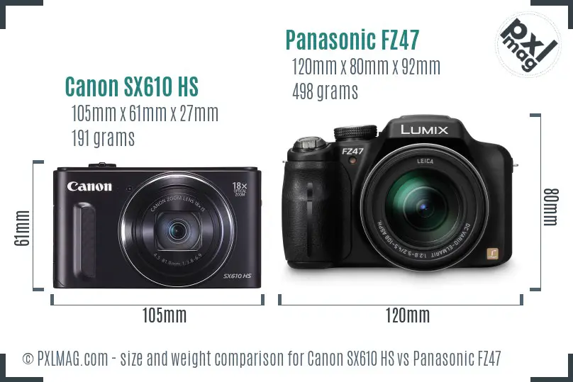 Canon SX610 HS vs Panasonic FZ47 size comparison