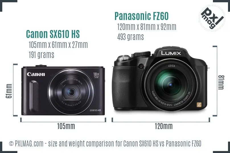 Canon SX610 HS vs Panasonic FZ60 size comparison