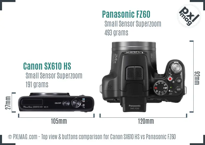 Canon SX610 HS vs Panasonic FZ60 top view buttons comparison