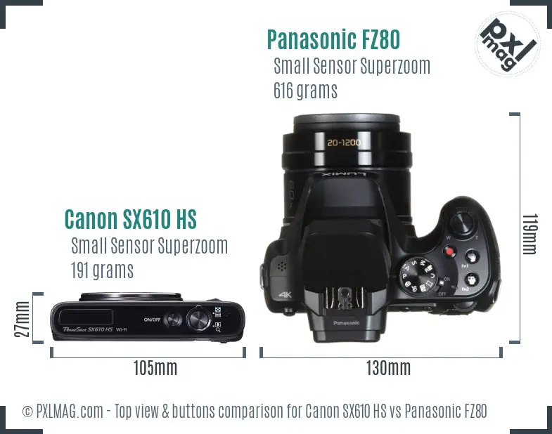 Canon SX610 HS vs Panasonic FZ80 top view buttons comparison