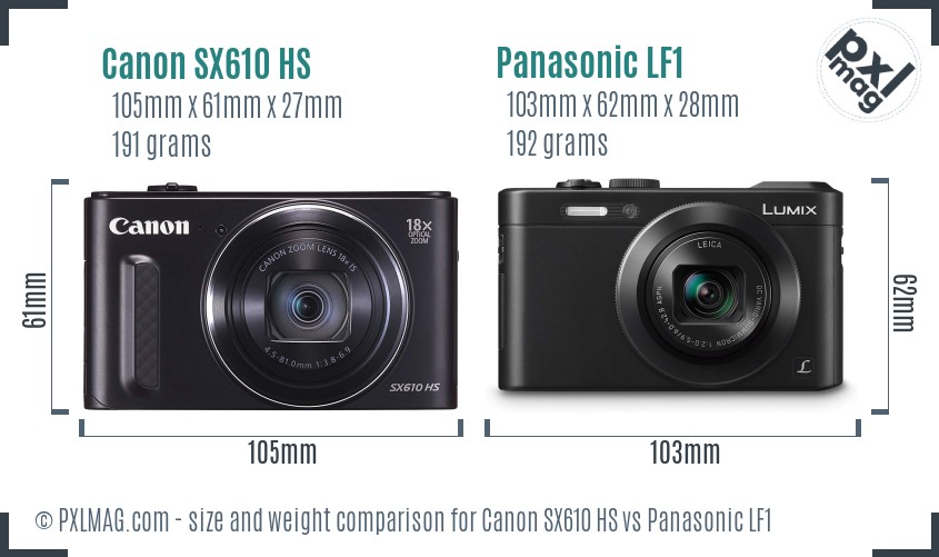 Canon SX610 HS vs Panasonic LF1 size comparison