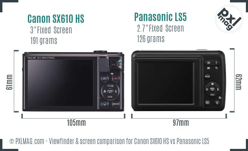 Canon SX610 HS vs Panasonic LS5 Screen and Viewfinder comparison