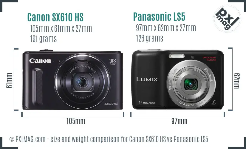 Canon SX610 HS vs Panasonic LS5 size comparison