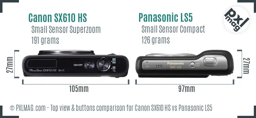 Canon SX610 HS vs Panasonic LS5 top view buttons comparison