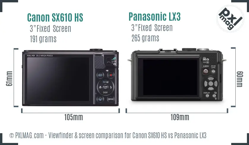 Canon SX610 HS vs Panasonic LX3 Screen and Viewfinder comparison Canon SX610 HS vs Panasonic LX3 Screen and Viewfinder comparison