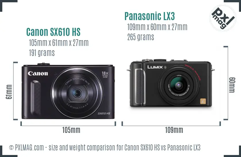 Canon SX610 HS vs Panasonic LX3 size comparison Canon SX610 HS vs Panasonic LX3 size comparison