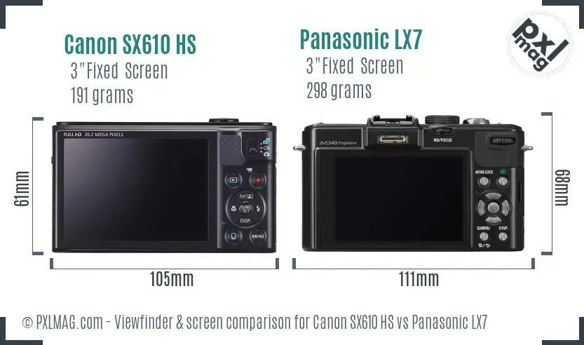 Canon SX610 HS vs Panasonic LX7 Screen and Viewfinder comparison