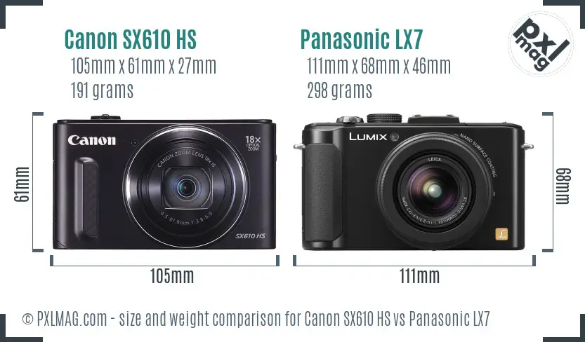 Canon SX610 HS vs Panasonic LX7 size comparison