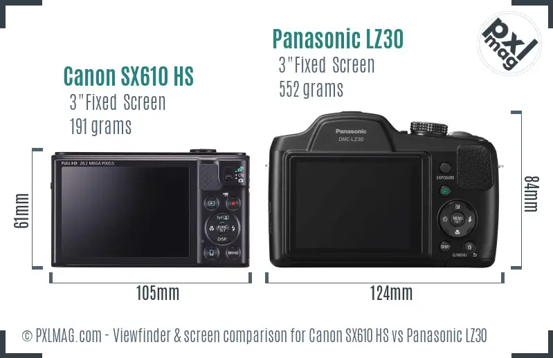 Canon SX610 HS vs Panasonic LZ30 Screen and Viewfinder comparison