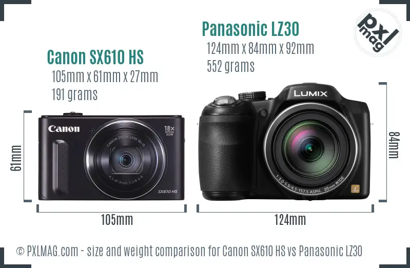 Canon SX610 HS vs Panasonic LZ30 size comparison