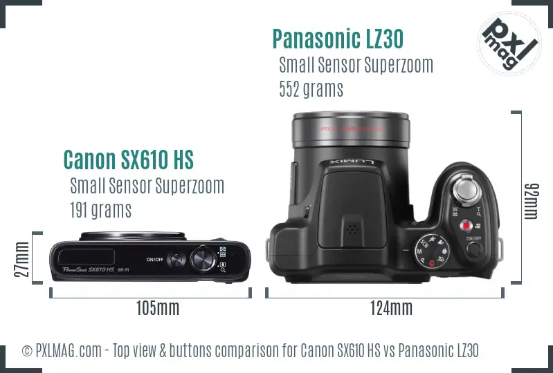 Canon SX610 HS vs Panasonic LZ30 top view buttons comparison
