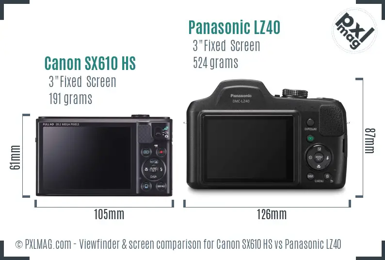 Canon SX610 HS vs Panasonic LZ40 Screen and Viewfinder comparison Canon SX610 HS vs Panasonic LZ40 Screen and Viewfinder comparison