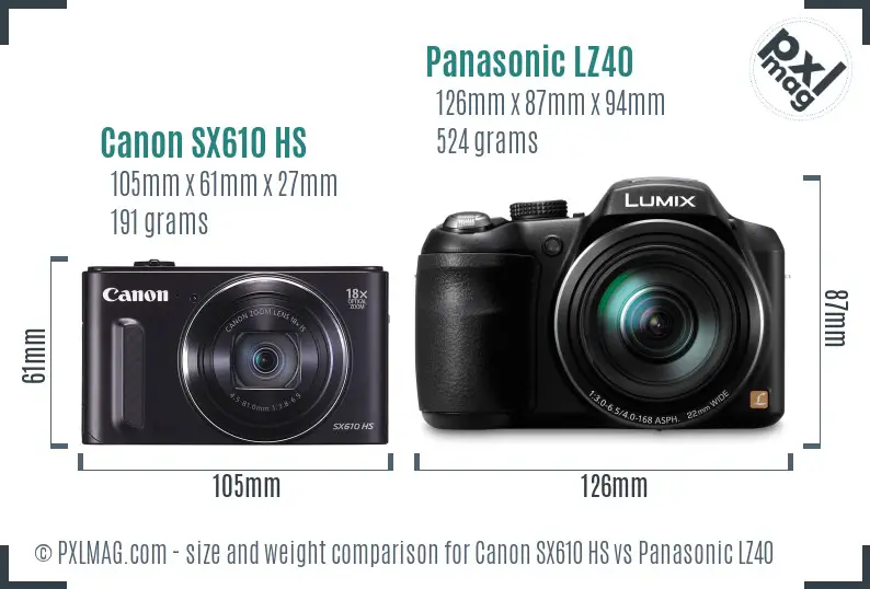 Canon SX610 HS vs Panasonic LZ40 size comparison Canon SX610 HS vs Panasonic LZ40 size comparison