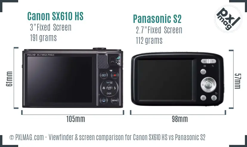 Canon SX610 HS vs Panasonic S2 Screen and Viewfinder comparison