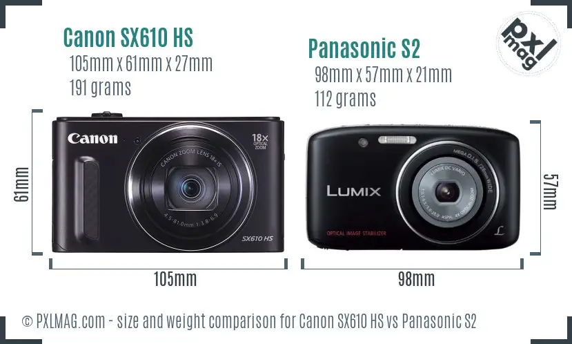 Canon SX610 HS vs Panasonic S2 size comparison