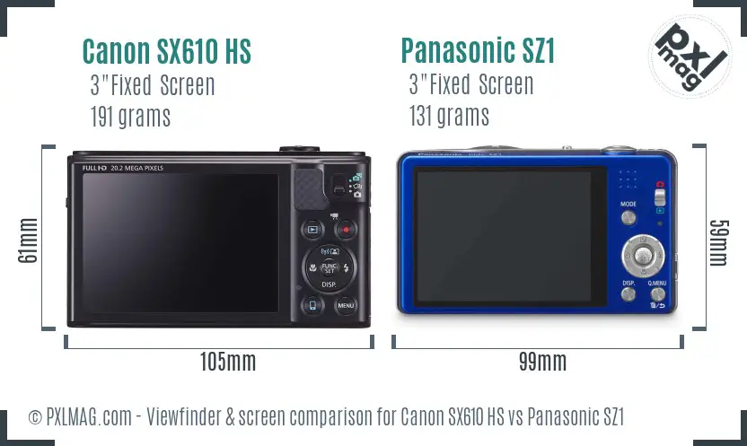 Canon SX610 HS vs Panasonic SZ1 Screen and Viewfinder comparison