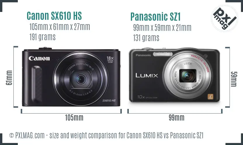 Canon SX610 HS vs Panasonic SZ1 size comparison