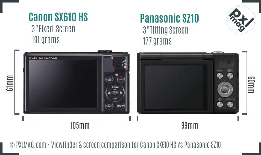 Canon SX610 HS vs Panasonic SZ10 Screen and Viewfinder comparison