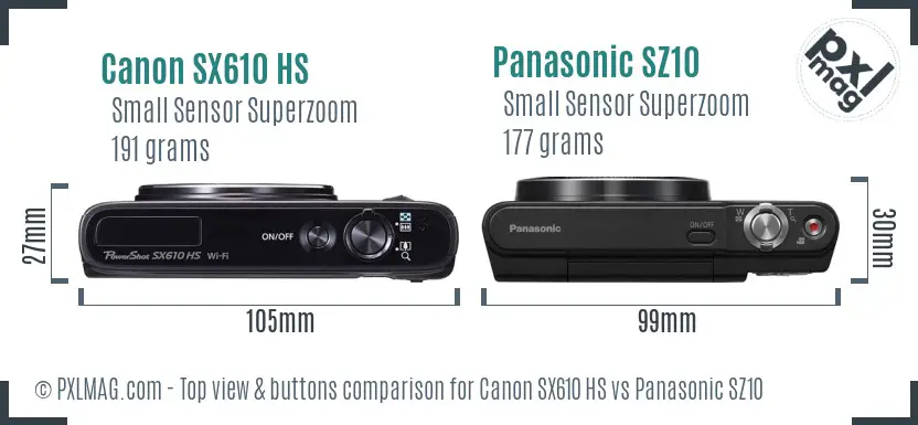 Canon SX610 HS vs Panasonic SZ10 top view buttons comparison