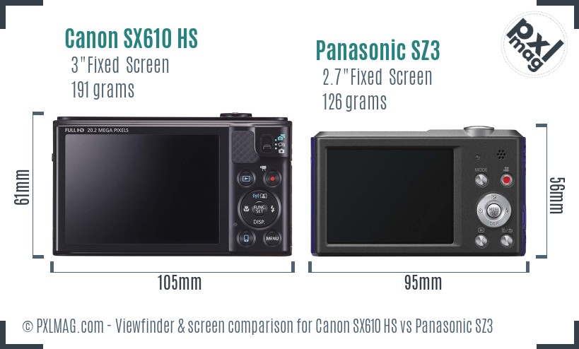 Canon SX610 HS vs Panasonic SZ3 Screen and Viewfinder comparison