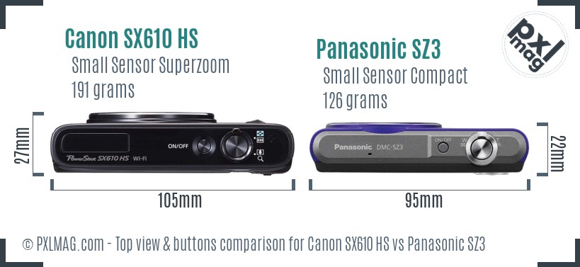 Canon SX610 HS vs Panasonic SZ3 top view buttons comparison