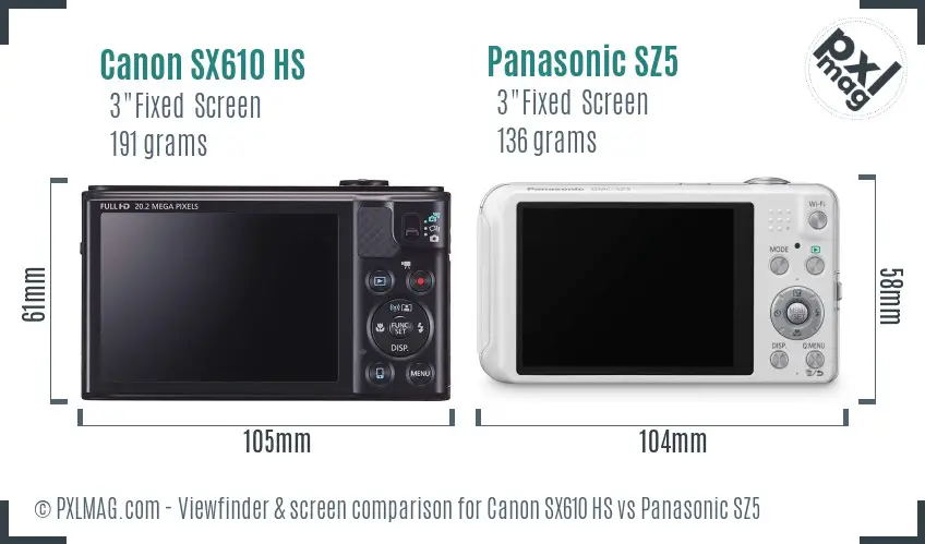 Canon SX610 HS vs Panasonic SZ5 Screen and Viewfinder comparison