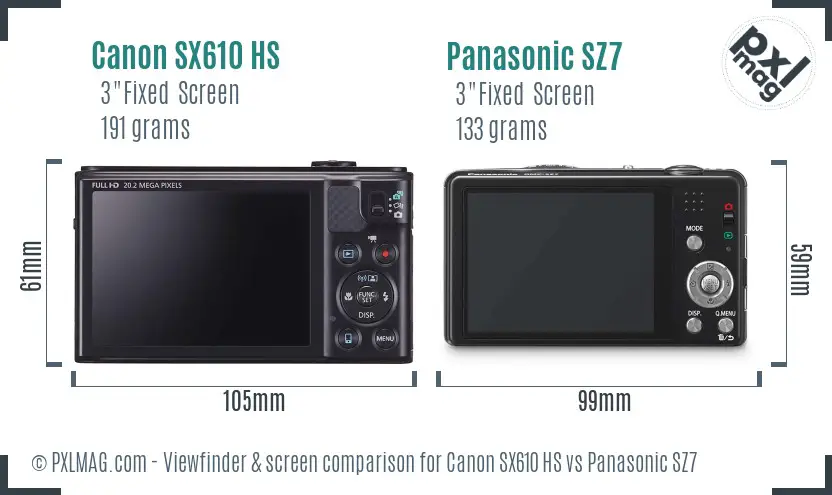 Canon SX610 HS vs Panasonic SZ7 Screen and Viewfinder comparison