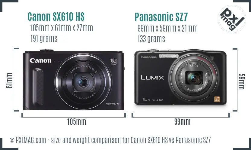 Canon SX610 HS vs Panasonic SZ7 size comparison