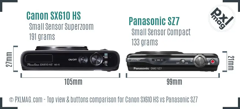 Canon SX610 HS vs Panasonic SZ7 top view buttons comparison