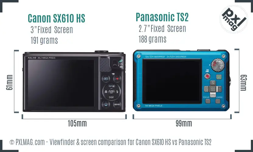 Canon SX610 HS vs Panasonic TS2 Screen and Viewfinder comparison