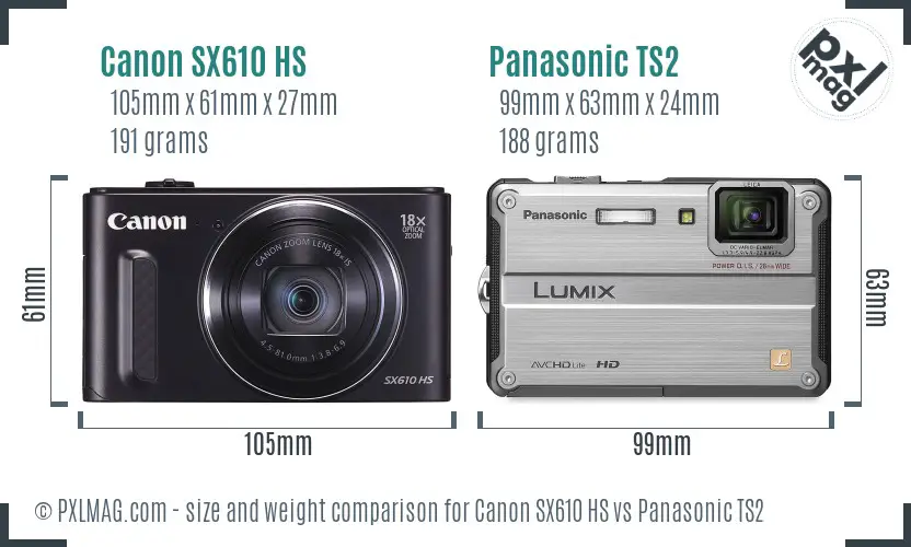 Canon SX610 HS vs Panasonic TS2 size comparison