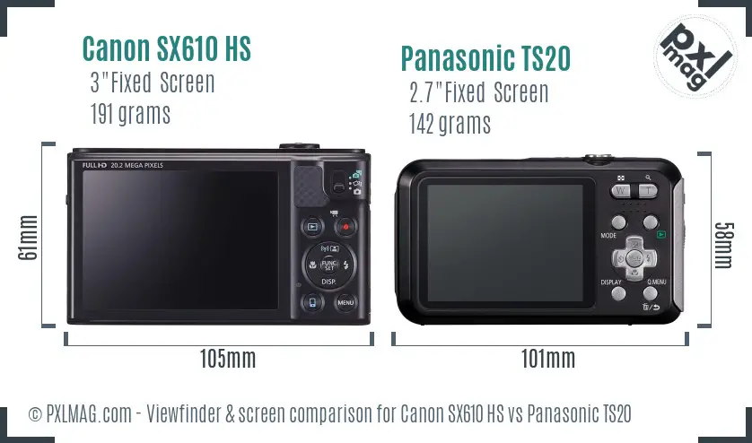 Canon SX610 HS vs Panasonic TS20 Screen and Viewfinder comparison