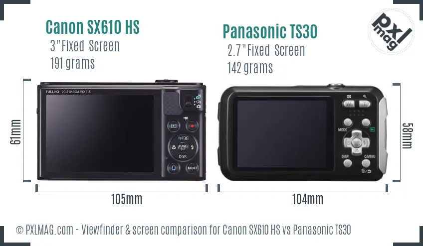 Canon SX610 HS vs Panasonic TS30 Screen and Viewfinder comparison