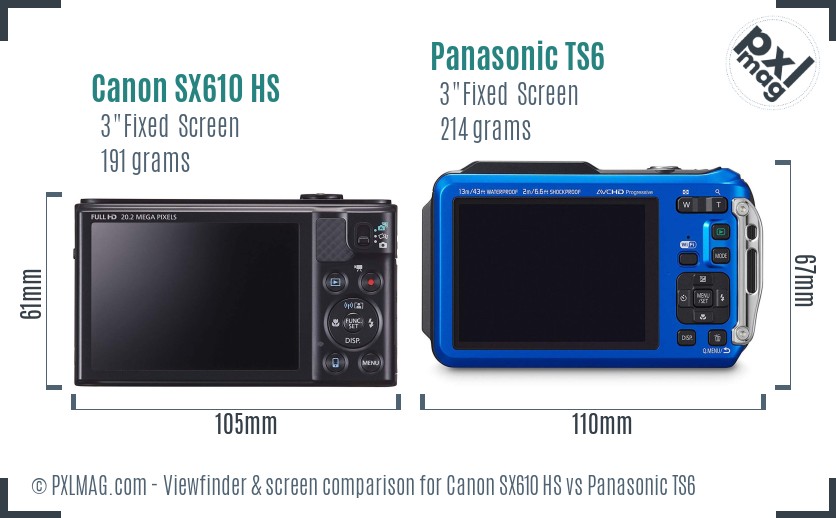 Canon SX610 HS vs Panasonic TS6 Screen and Viewfinder comparison