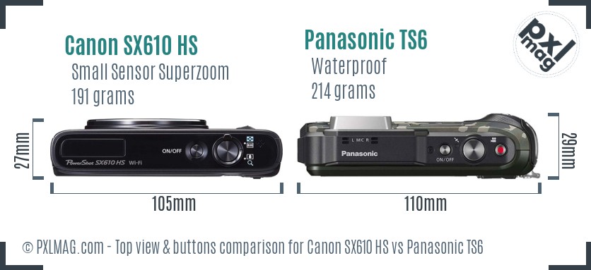 Canon SX610 HS vs Panasonic TS6 top view buttons comparison