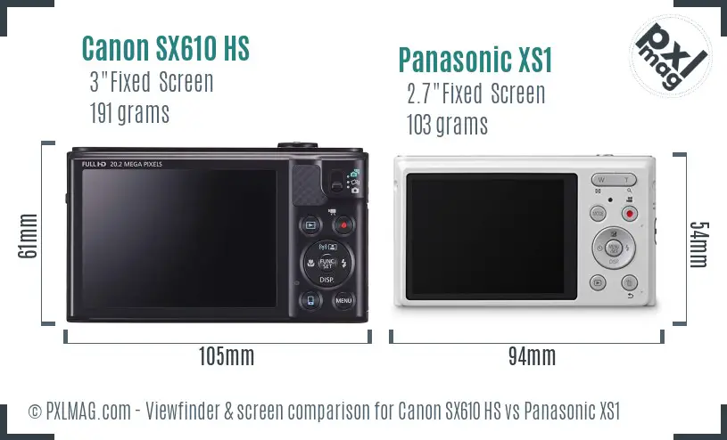 Canon SX610 HS vs Panasonic XS1 Screen and Viewfinder comparison