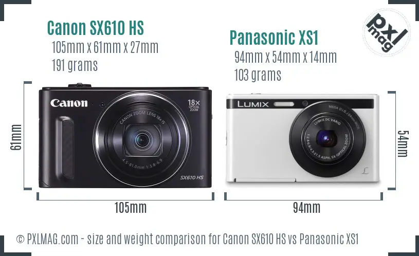 Canon SX610 HS vs Panasonic XS1 size comparison